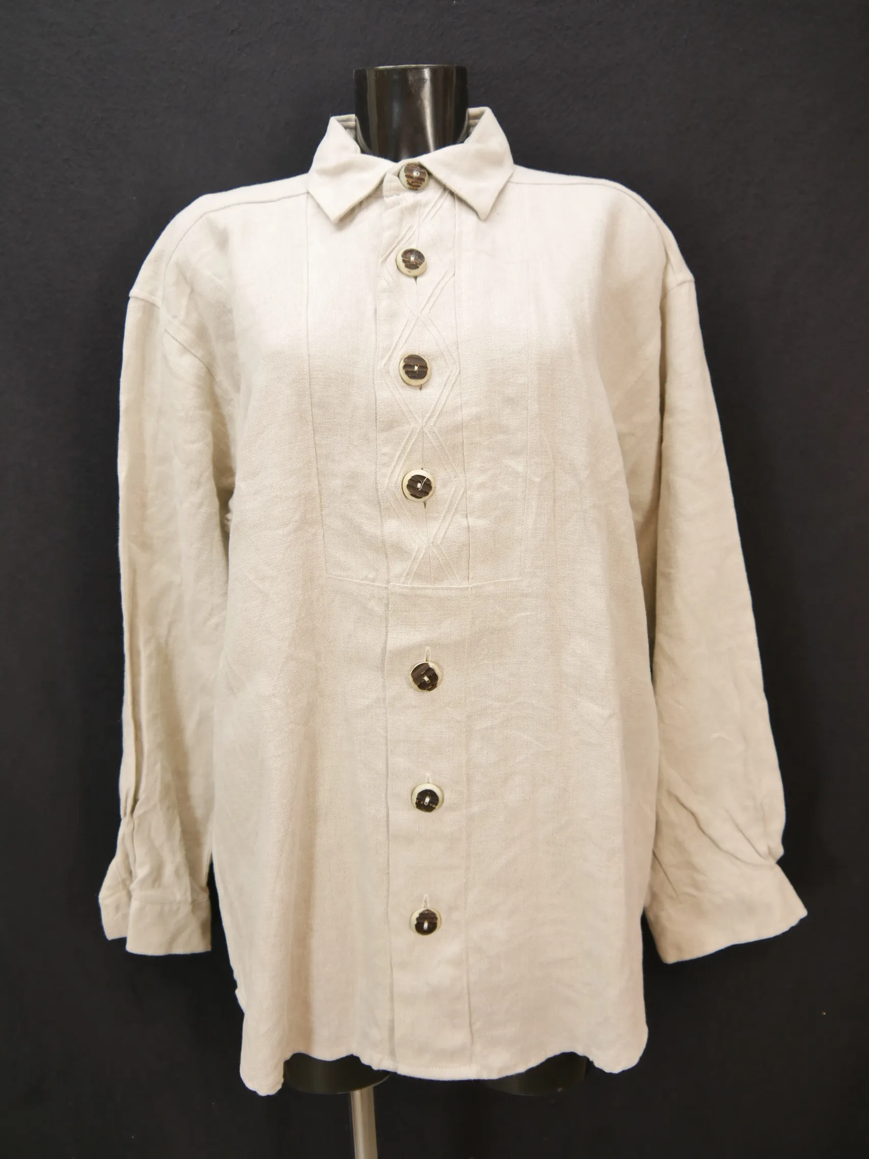 Gr.L Trachtenhemd Amann beige Leinen mit Hirschhornknöpfen Hemd TH2322