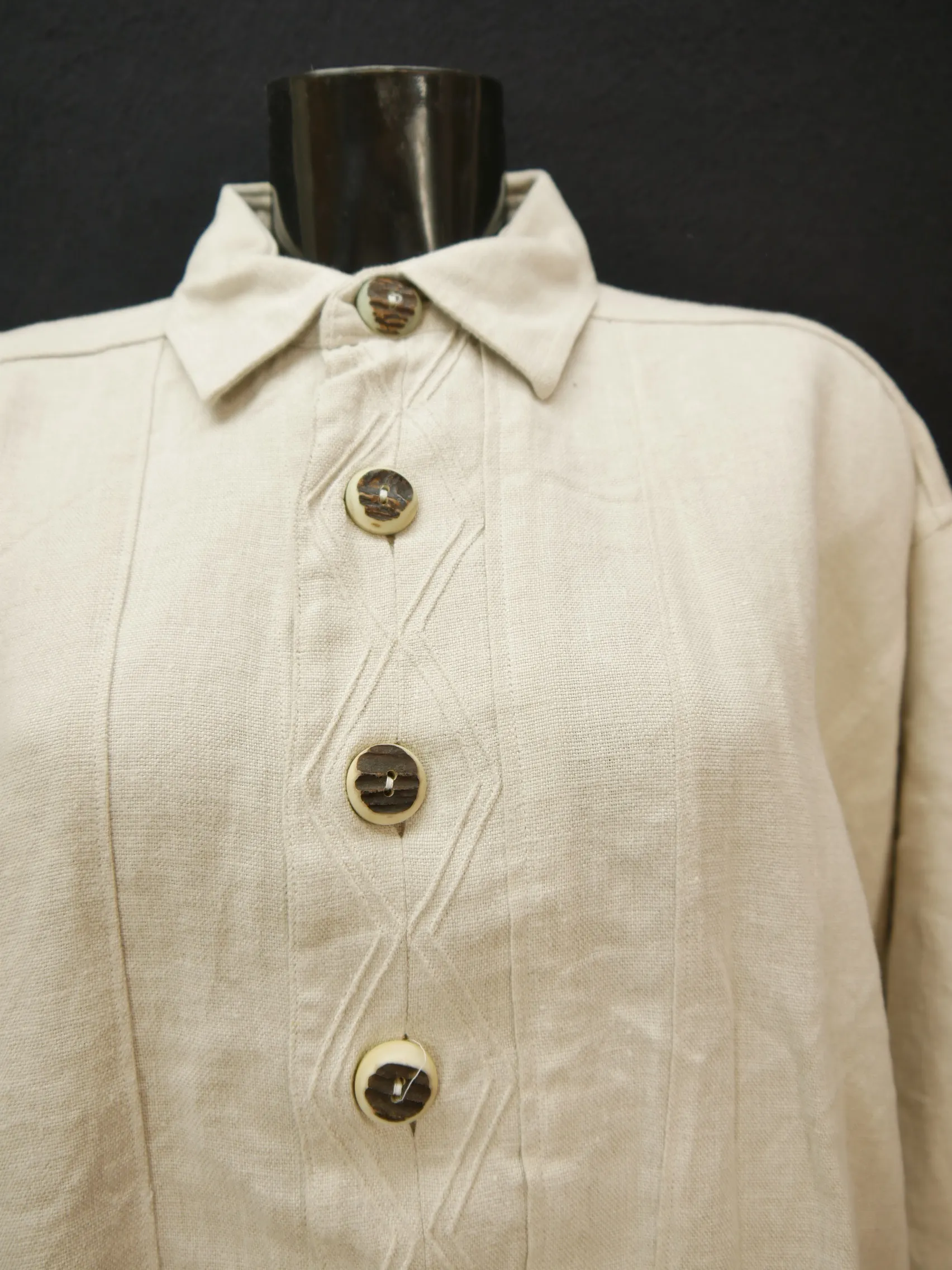 Gr.L Trachtenhemd Amann beige Leinen mit Hirschhornknöpfen Hemd TH2322