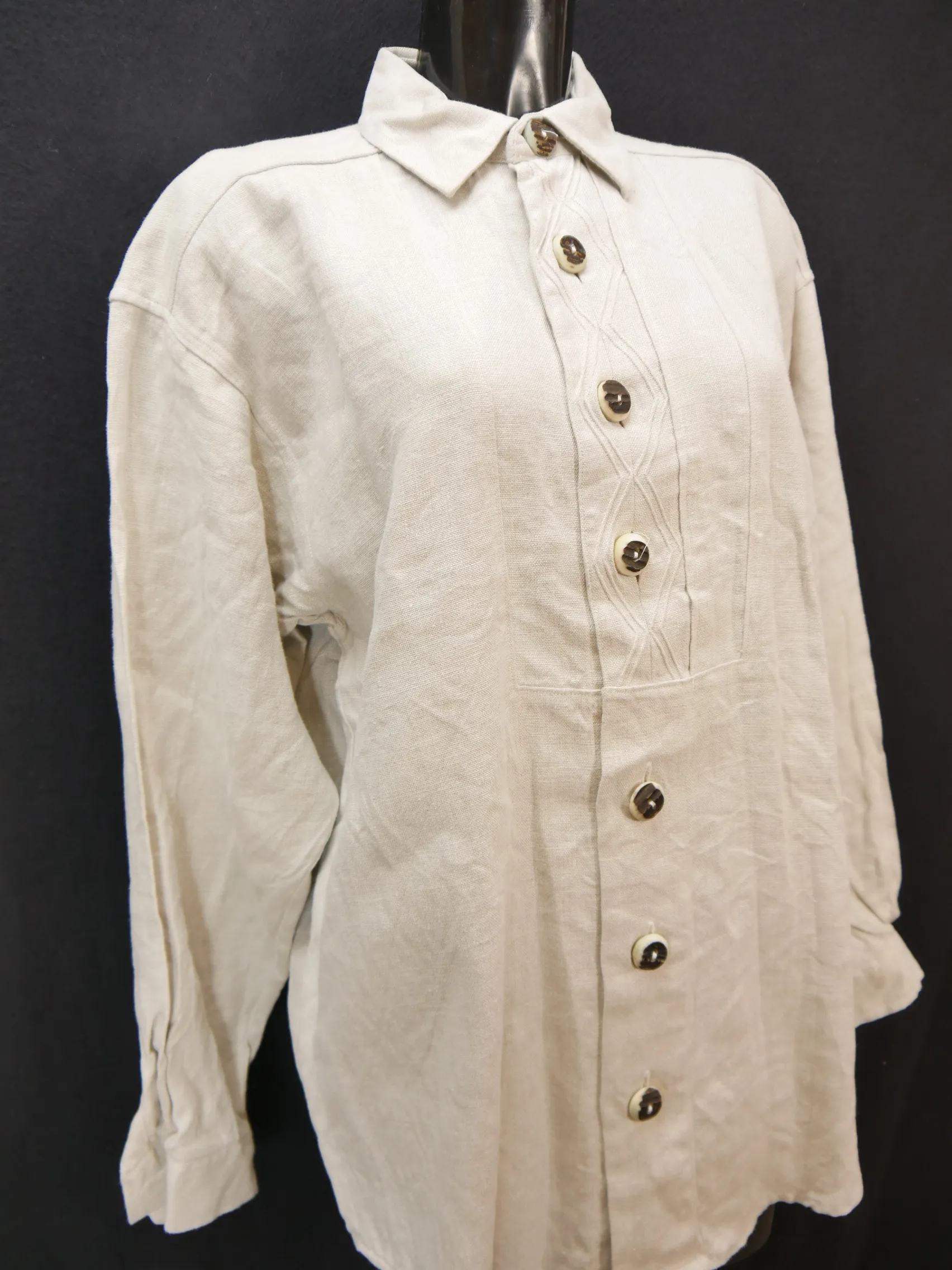 Gr.L Trachtenhemd Amann beige Leinen mit Hirschhornknöpfen Hemd TH2322